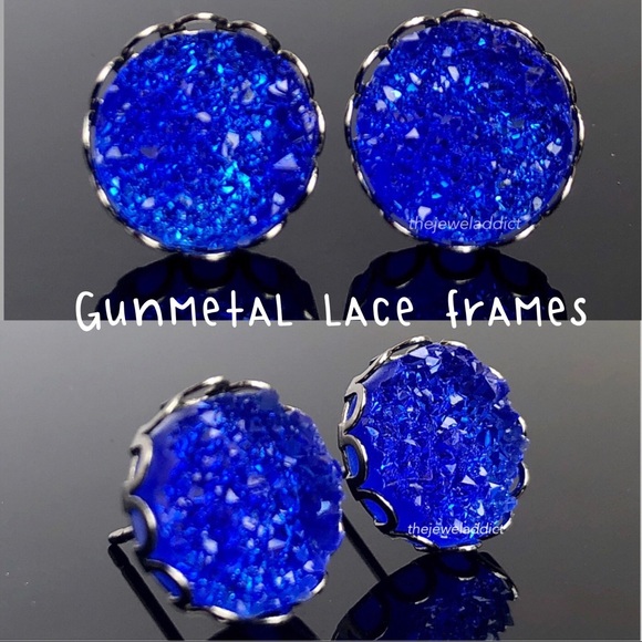 3/$15🎀classic blue geo crystal faux druzy studs - Picture 7 of 13